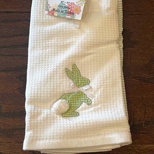 New Spring Easter Bunny Rabbit Bath Hand Kitchen Towels Set Of 2 Green/White